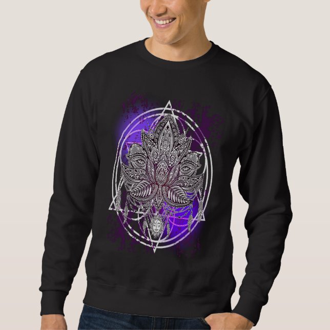 Lotus Crystals Zen Flower Of Life Hippie Sacred Ge Sweatshirt (Front)