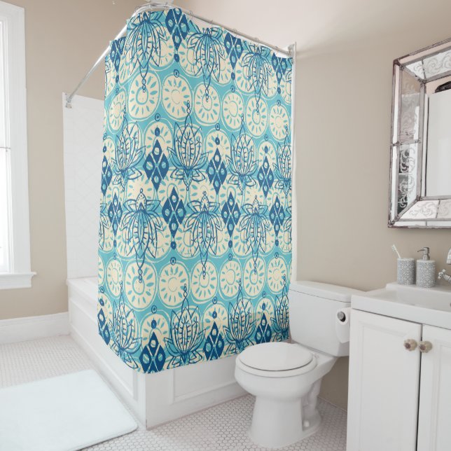 lotus diamond blue shower curtain (In Situ)