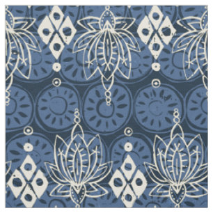 lotus diamond indigo fabric