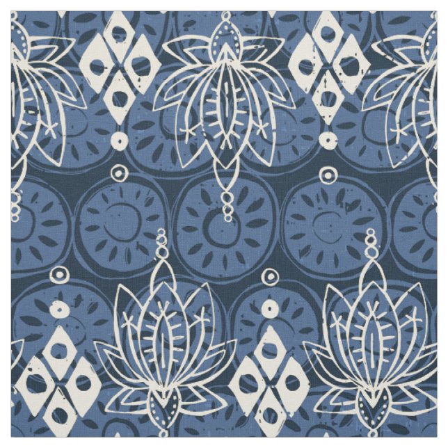 lotus diamond indigo fabric (Swatch)