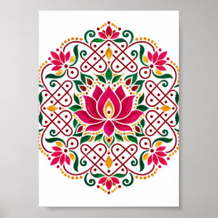Lotus Diya Kolam Rangoli Indian Festive Floral Poster