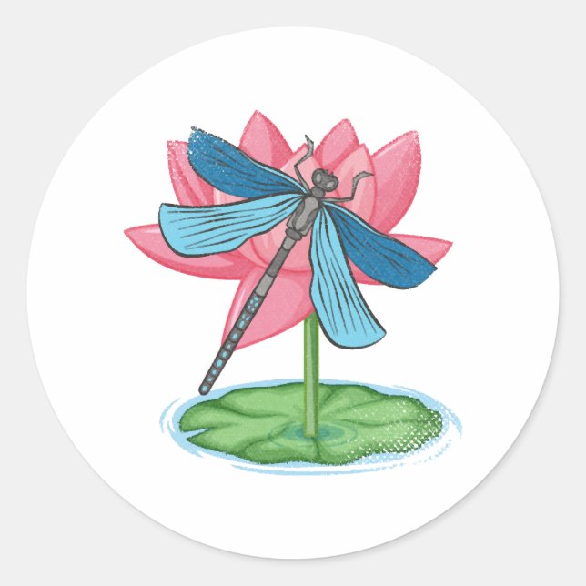 Lotus Dragonfly Classic Round Sticker (Front)