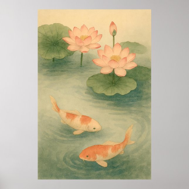 Lotus Drift: Koi in Still Waters Poster (Front)