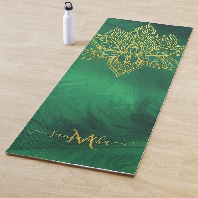 Lotus Emerald Gold Mandala Monogram Elegant Yoga Mat (In Situ)