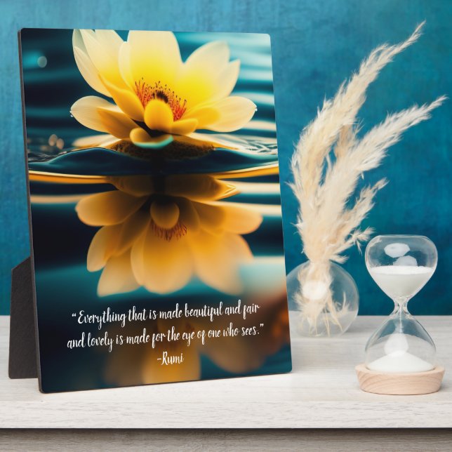 Lotus Everything Beautiful Rumi Quote Tabletop Plaque (Side)