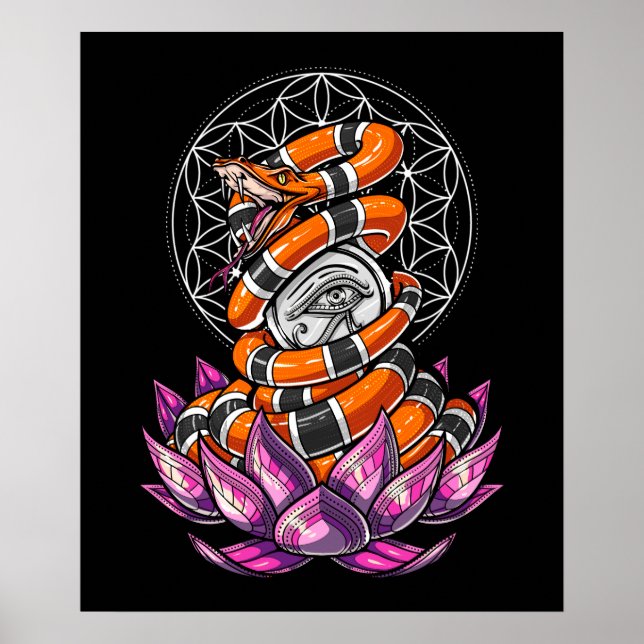 Lotus Eye Of Horus Snake Flower Of Life Poster (Front)