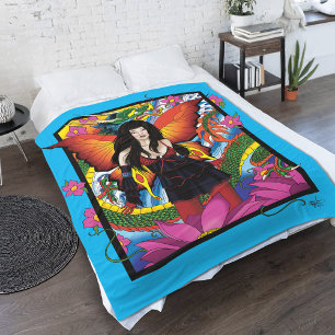 Lotus Fairy Chinese Water Dragon Fleece Blanket