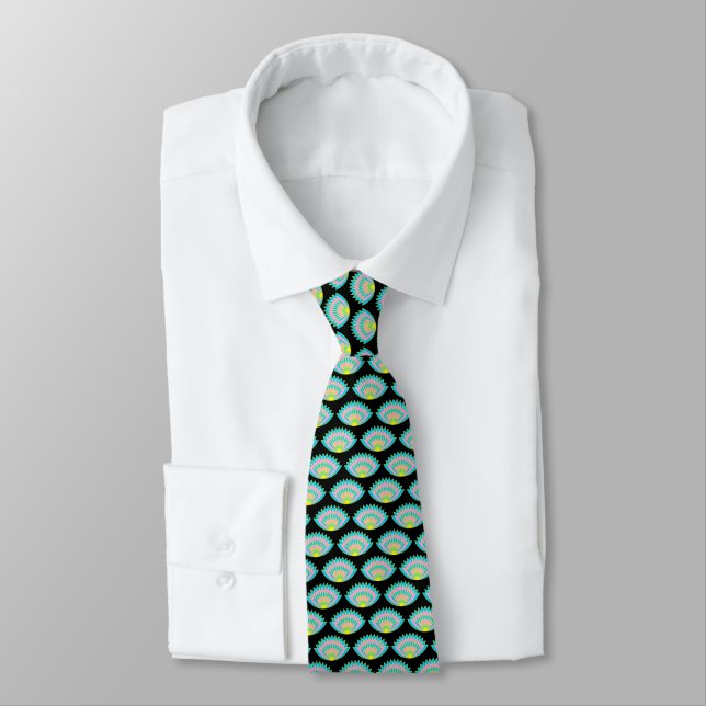 Lotus Fan Pattern - Black Tie (Tied)