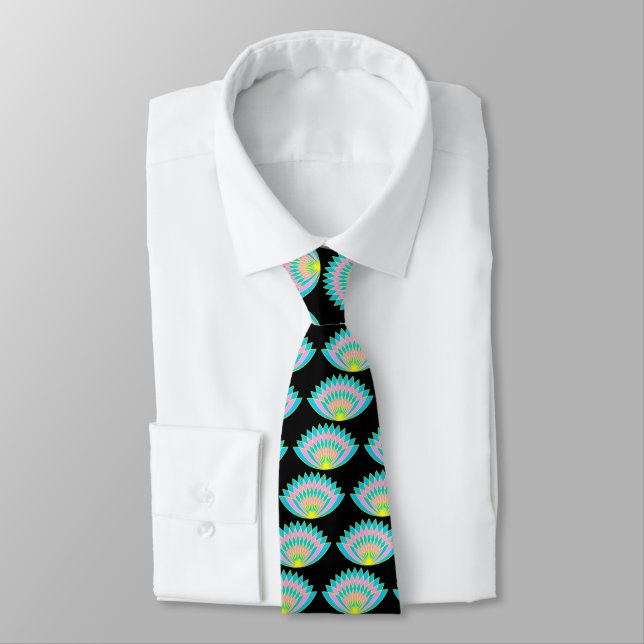 Lotus Fan Pattern - Black Tie (Tied)