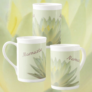 Lotus Floral Botanical Namaste Pastel Yellow Green Bone China Mug