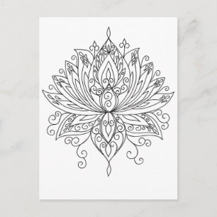 Lotus Floral Mandala Adult Colouring Postcard