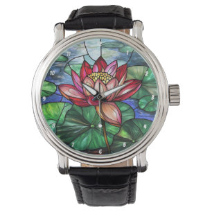 Lotus Floral Pond Stained Glass Watch