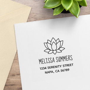 Lotus Flower Address Rubber Stamp