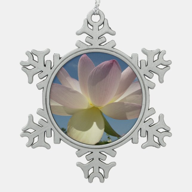 Lotus Flower and Blue Sky II Snowflake Pewter Christmas Ornament (Front)