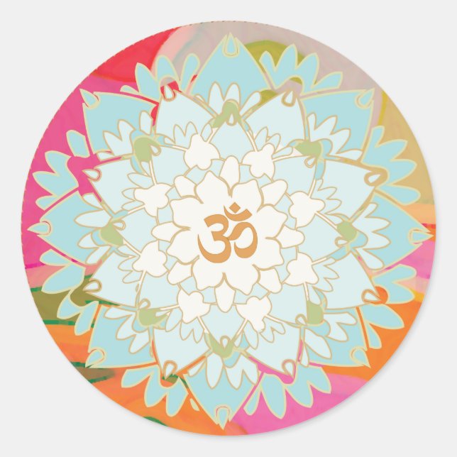 Lotus Flower and Om Symbol Mandala Sticker (Front)