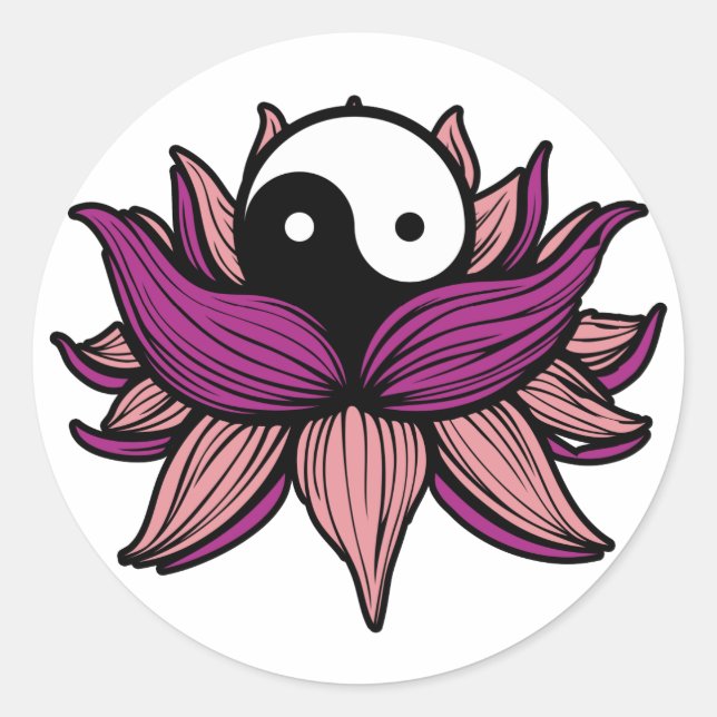 Lotus Flower and Yin Yang Classic Round Sticker (Front)