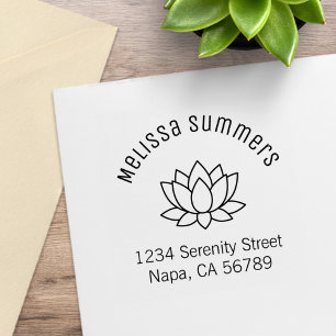Lotus Flower Arched Address Rubber Stamp