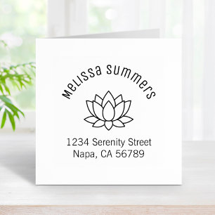 Lotus Flower Arched Address Rubber Stamp