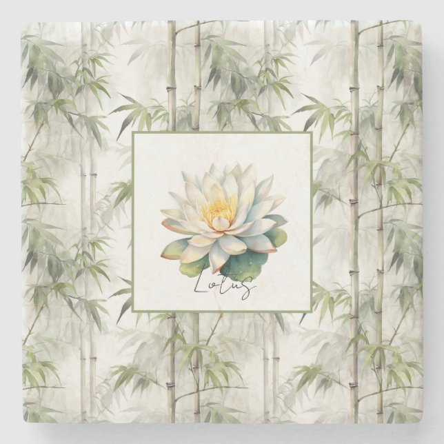 Lotus Flower Bamboo   Stone Coaster (Front)