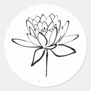 Lotus Flower Black and White Ink Drawing Art Classic Round Sticker