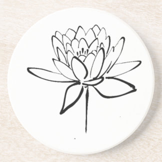 Lotus Flower Black and White Ink Drawing Art Coaster