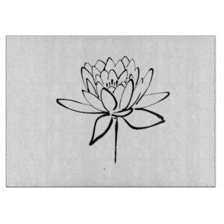 Lotus Flower Black and White Ink Drawing Art Cutting Board