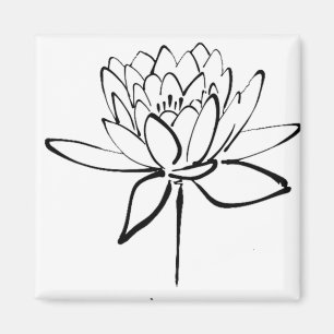 Lotus Flower Black and White Ink Drawing Art Magnet