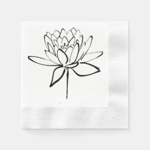 Lotus Flower Black and White Ink Drawing Art Napkin
