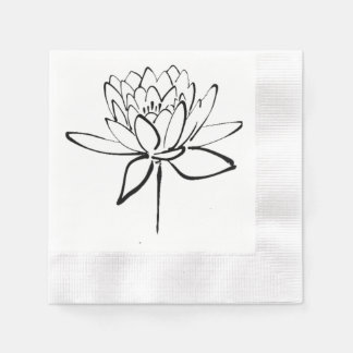 Lotus Flower Black and White Ink Drawing Art Napkin