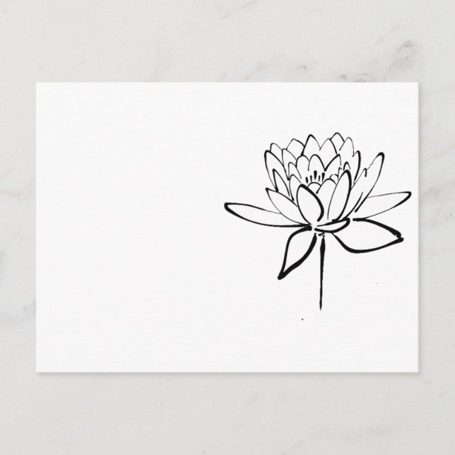 Lotus Flower Black and White Ink Drawing Art Postcard (Front)
