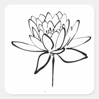 Lotus Flower Black and White Ink Drawing Art Square Sticker