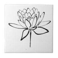 Lotus Flower Black and White Ink Drawing Art