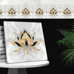 Lotus Flower - Black, Pearl and Gold Ceramic Tile