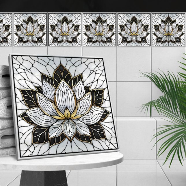 Lotus Flower - Black, Pearl and Gold Ceramic Tile (Creator Uploaded)