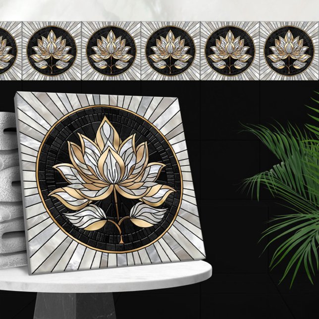 Lotus Flower - Black, Pearl and Gold Ceramic Tile (Creator Uploaded)