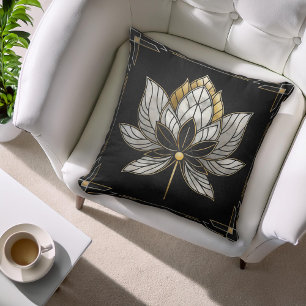 Lotus Flower - Black, Pearl and Gold Cushion