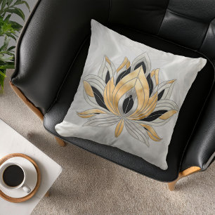 Lotus Flower - Black, Pearl and Gold Cushion