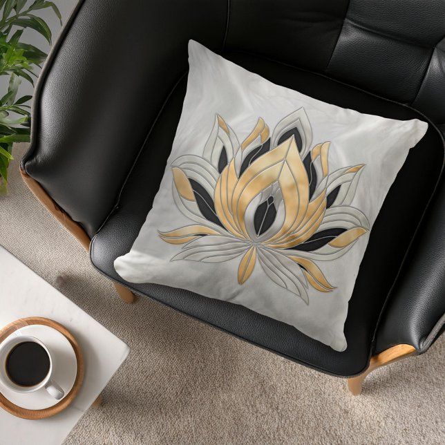 Lotus Flower - Black, Pearl and Gold Cushion (Creator Uploaded)