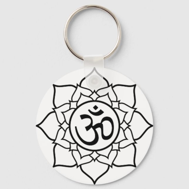 Lotus Flower, Black with White Background Key Ring (Front)