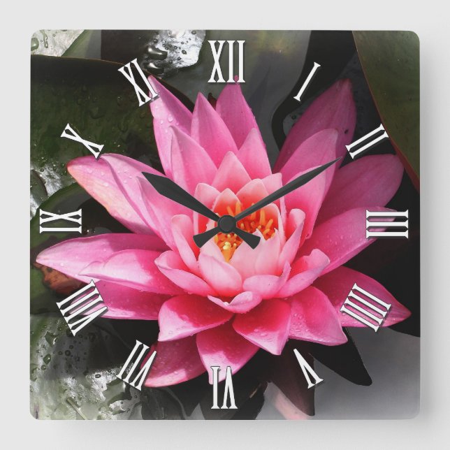 Lotus Flower blossom, Inner peace, Meditation Square Wall Clock (Front)