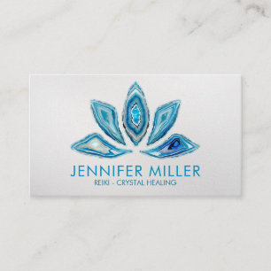 Lotus Flower - Blue Agate Geode Watercolor Business Card