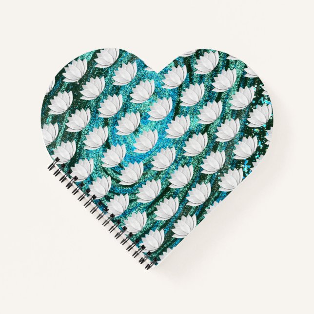 Lotus Flower Blue Green Galaxy Heart Notebook (Front)