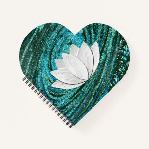 Lotus Flower Blue Green Galaxy Heart Notebook