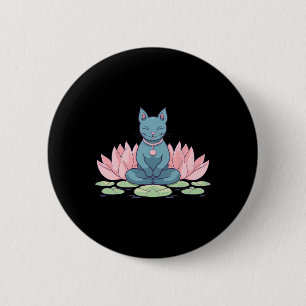 Lotus Flower Cat On Yoga Meditation Spiritual Zen 6 Cm Round Badge