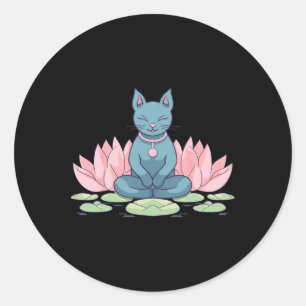 Lotus Flower Cat On Yoga Meditation Spiritual Zen Classic Round Sticker