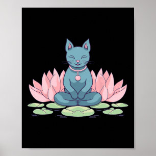 Lotus Flower Cat On Yoga Meditation Spiritual Zen Poster