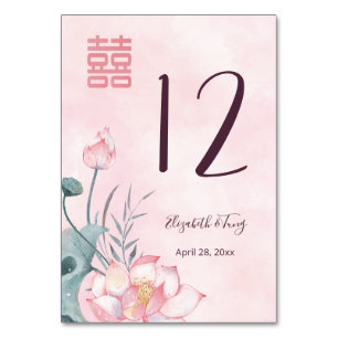Lotus Flower Chinese Wedding Table Number
