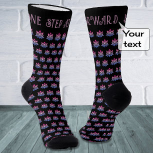 Lotus flower custom text pattern black socks