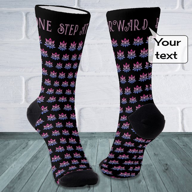 Lotus flower custom text pattern black socks (Creator Uploaded)