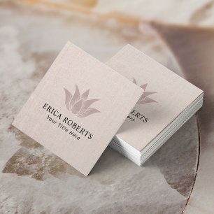 Lotus Flower Elegant Blush Pink Linen Square Business Card